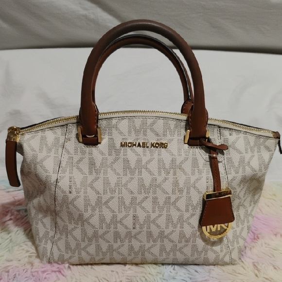 Michael Kors Handbags - Authentic Michael Kors Riley White & Brown Small Satchel